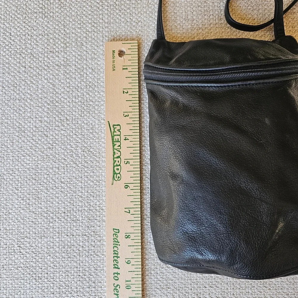 Black Leather Crossbody Pouch Bag Zip Closure  All Leather